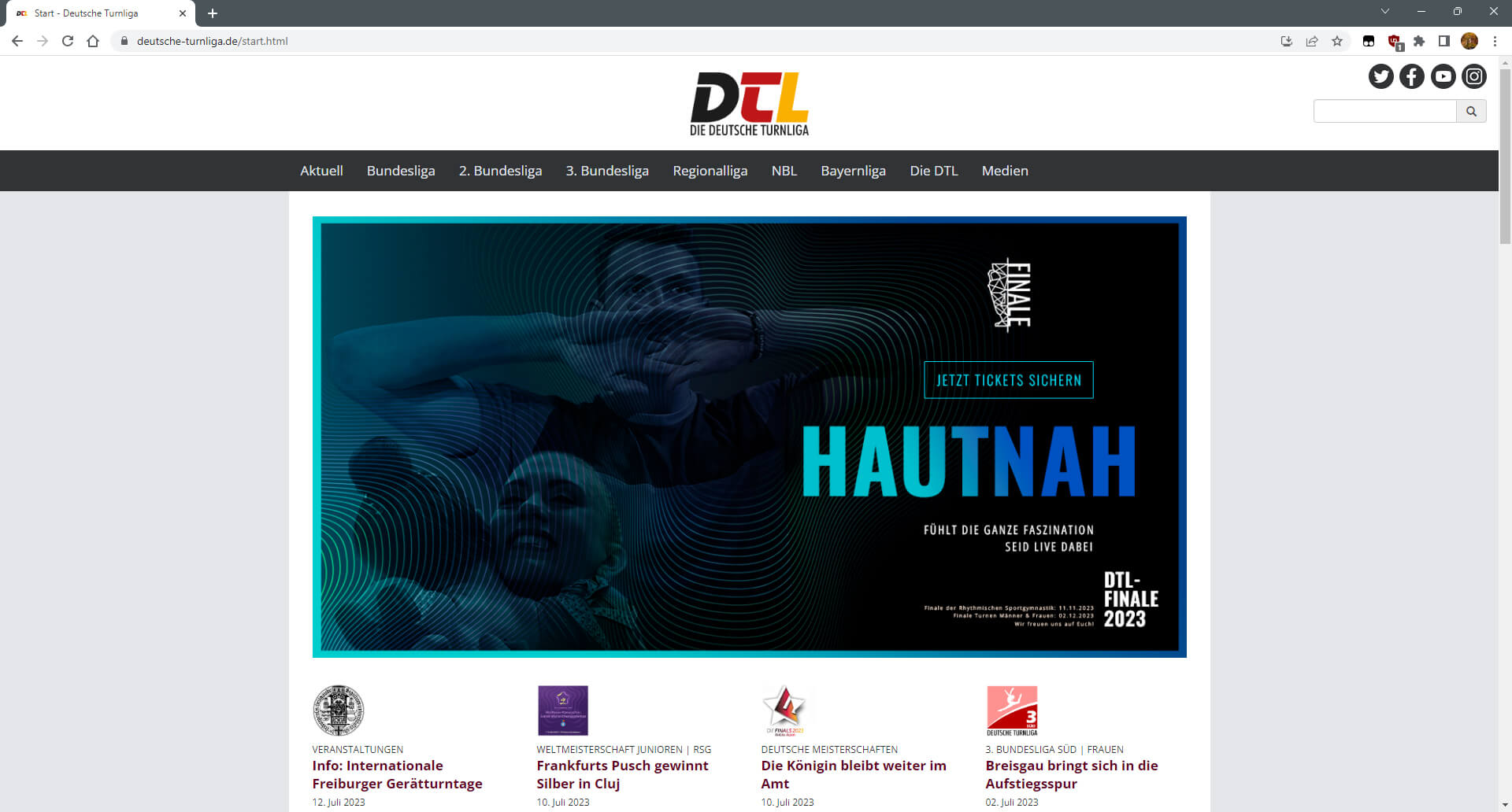 Die Website der Deutschen Turnliga nach der Überarbeitung