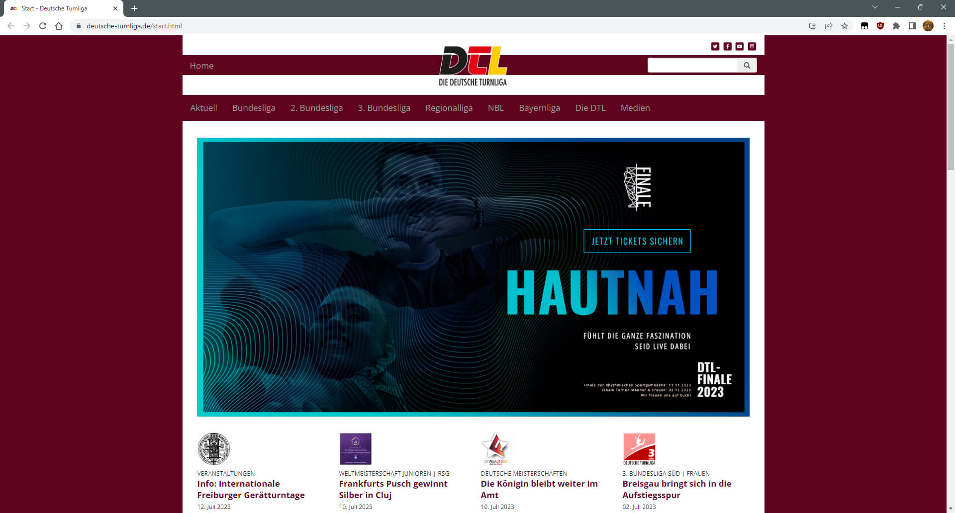 Die Website der Deutschen Turnliga vor der Überarbeitung