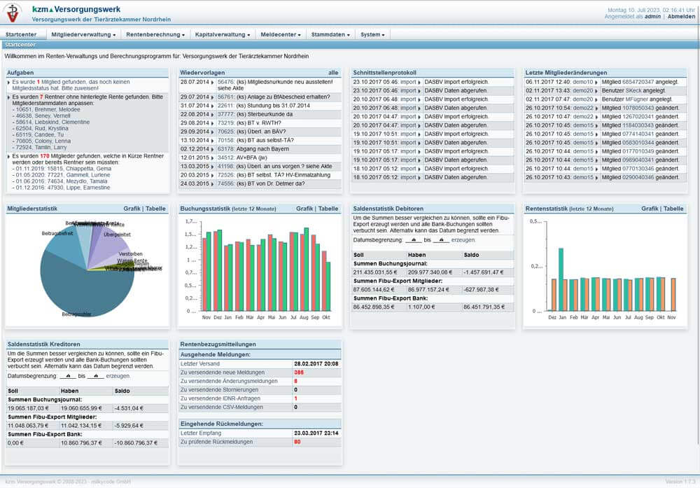 Screenshot: Startcenter — kzm Versorgungswerk