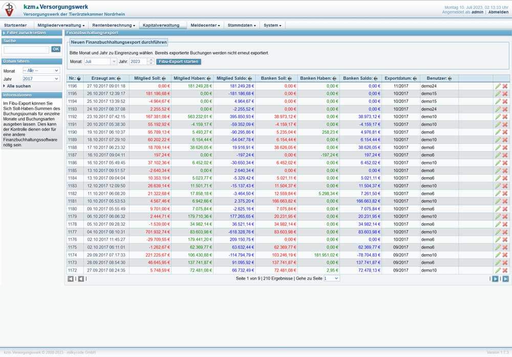Screenshot: Fibu-Export — kzm Versorgungswerk