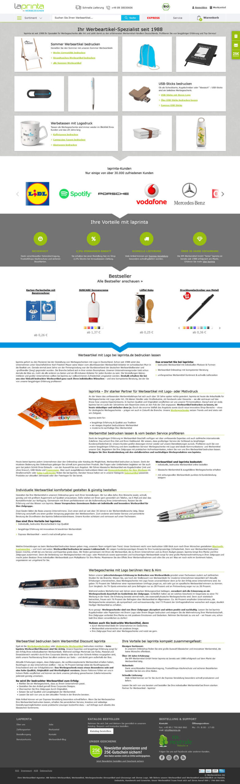 Screenshot der Startseite von laprinta.de