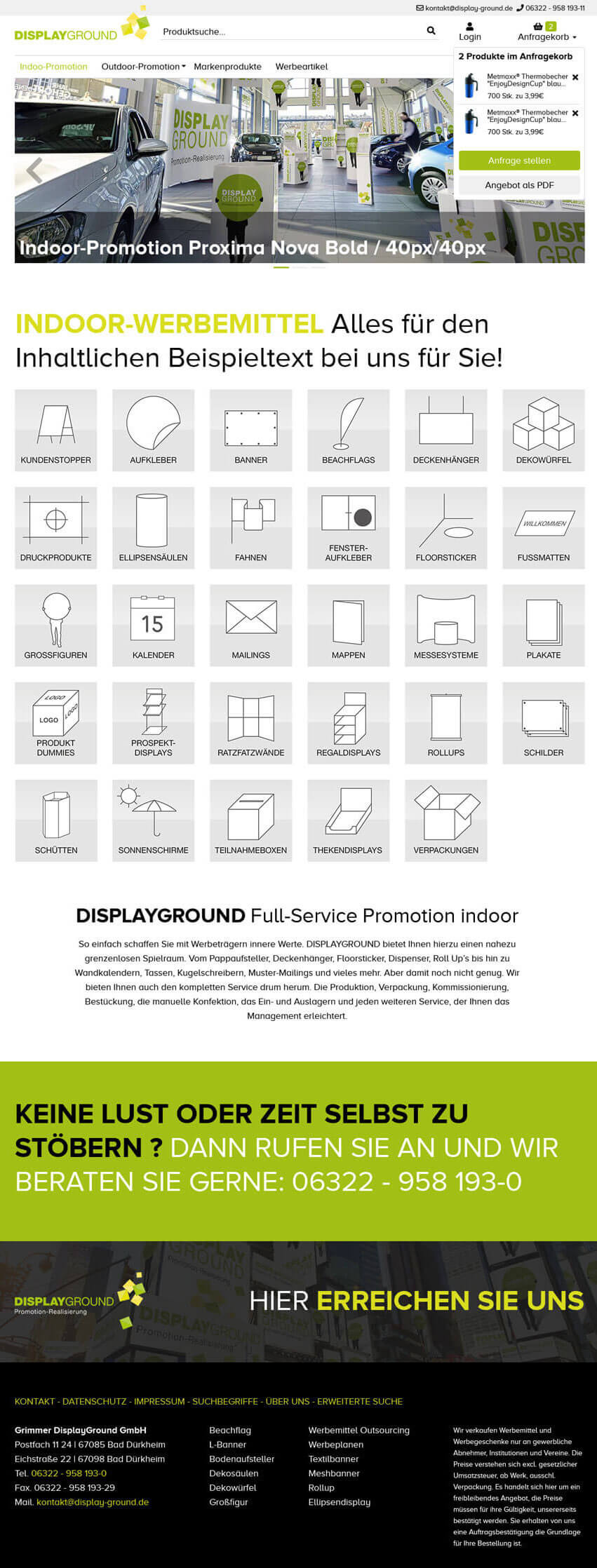 Screenshot: Displayground — Promotional Webshop