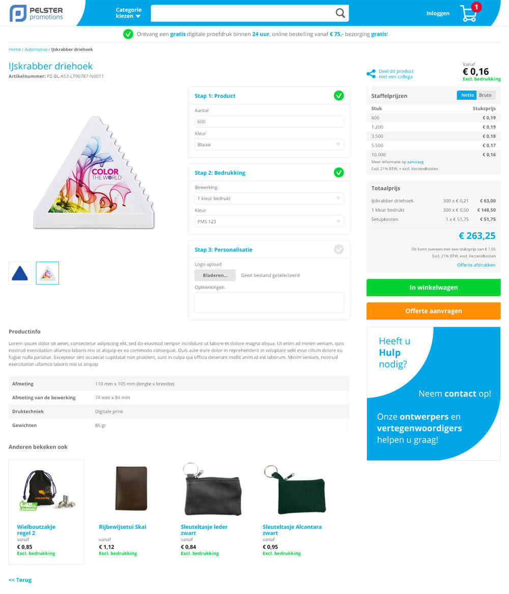 Screenshot: Pelster — Promotional Webshop